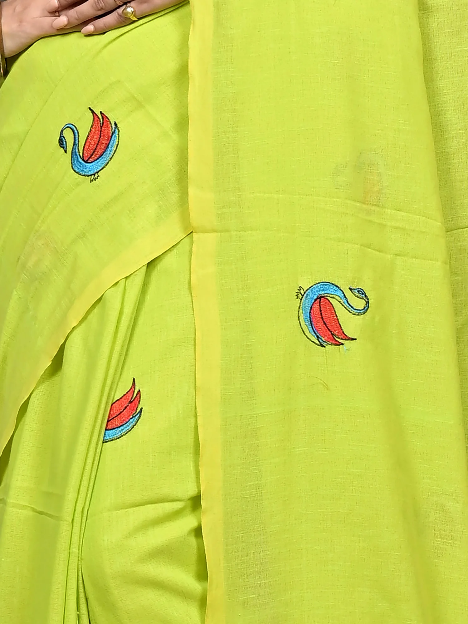 Green Pure Cotton Norvi Embroidery Handloom saree (2283)